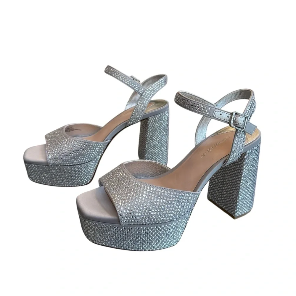 ANTONIO MELANI Glittering Silver Rhinestone Open-Toe Platform Sandals
